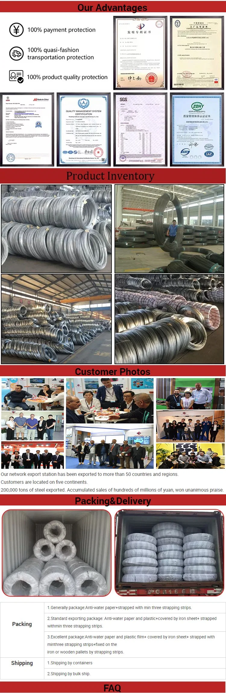 China Manufacturer ASTM GB JIS BS DIN AISI Standard Hot Dipped Galvanized Bright Steel Wire Rope Steel Wire Zinc Wire Coated Steel Wire for Building, Mesh